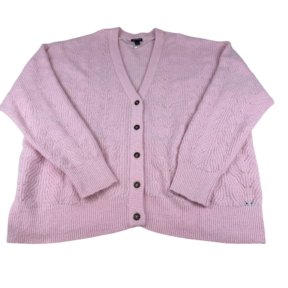 Torrid Pink Textured Knit Button Front V Neck Cardigan Sweater‎ Womens Size 2